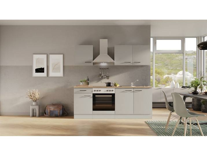 Flex-Well Küche Lund, mit E-Geräten, Gesamtbreite 210 cm,glänzende Fronten