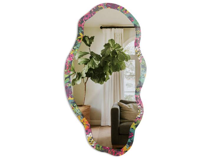 Tulup Spiegel 90x45 cm asymmetrisch mit Druck - Ein Blütenfest, Transparent, Glas, Organisch, 45x90x0.4 cm, Spiegel, Wandspiegel