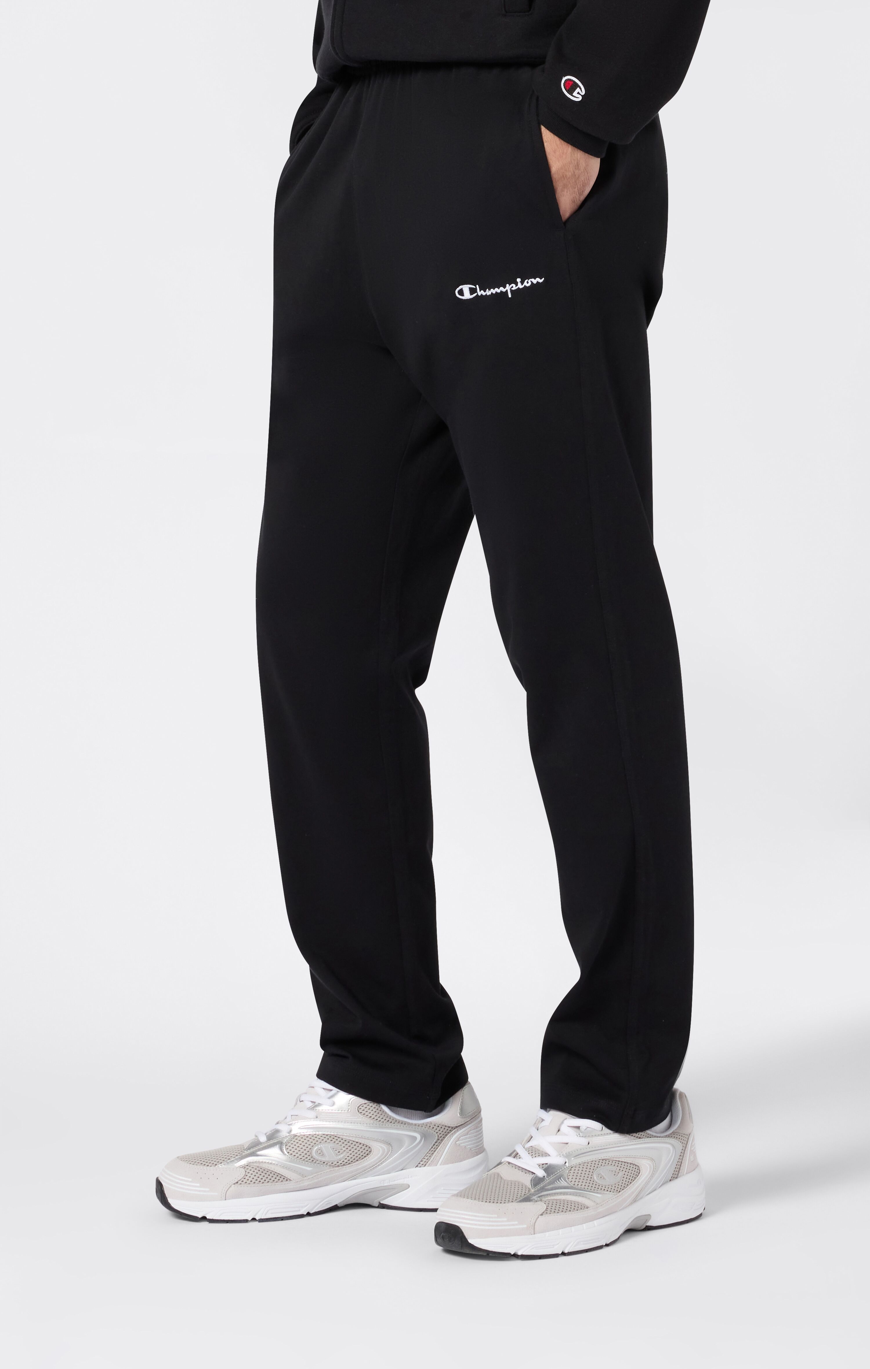 Jogginghose CHAMPION "SPORTWEAR OPEN HEM PANTS Standard Fit Heavy Jersey", Herren, Gr. M (48/50), N-Gr, schwarz (nbk), Jersey, Obermaterial: 100% Baumwolle, unifarben, Basic lang, Hosen Jogginghose, aus Baumwolle, sportlicher Stil nbk M (48/50), N-Gr