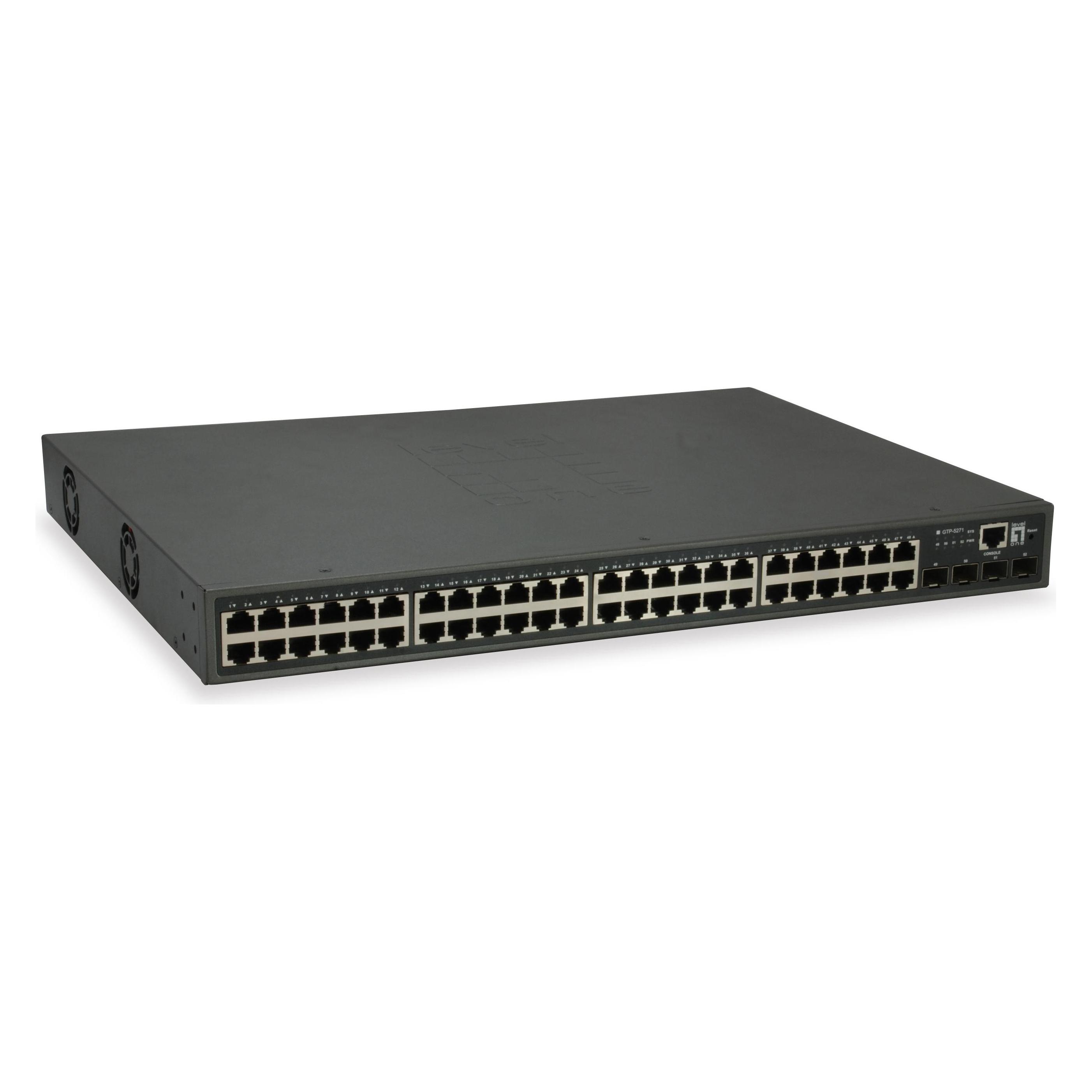 LevelOne 48x Ethernet, 4x SFP+, PoE L3 Buffer, AC, 50/60 Hz,.5 (52 Ports) (GTP-5271)