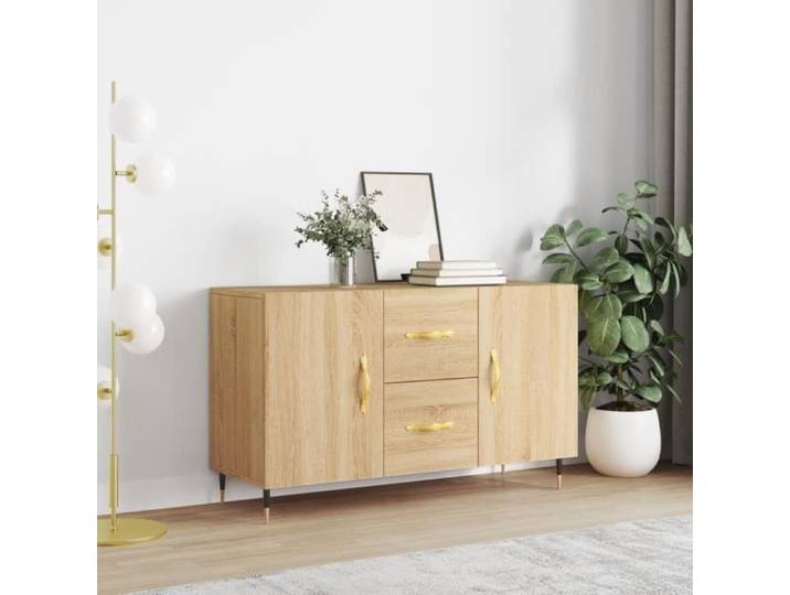Buffet bas - AKOZON - 100x36x60 cm - Bois d'ingénierie - Chêne sonoma - 2 portes