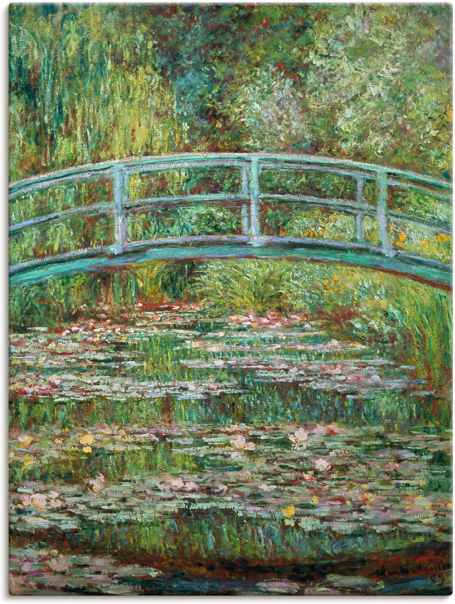 Leinwandbild ARTLAND "Japanische Brücke. 1899.", grün (farbe bild(er): grün), B:60cm H:80cm, Bilder, Leinwandbild, auf Holzrahmen gespannt farbe bild(er): grün B/H/T: 60cm x 80cm, Leinwandbild Gewässer Hochformat, 1 Stk.