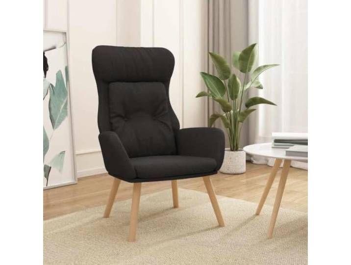 HEFZGDB Relaxsessel Schwarz Stoff Bezug mit Metallrahmen und Gummibaumholz Beinen für Wohnzimmer Komfort