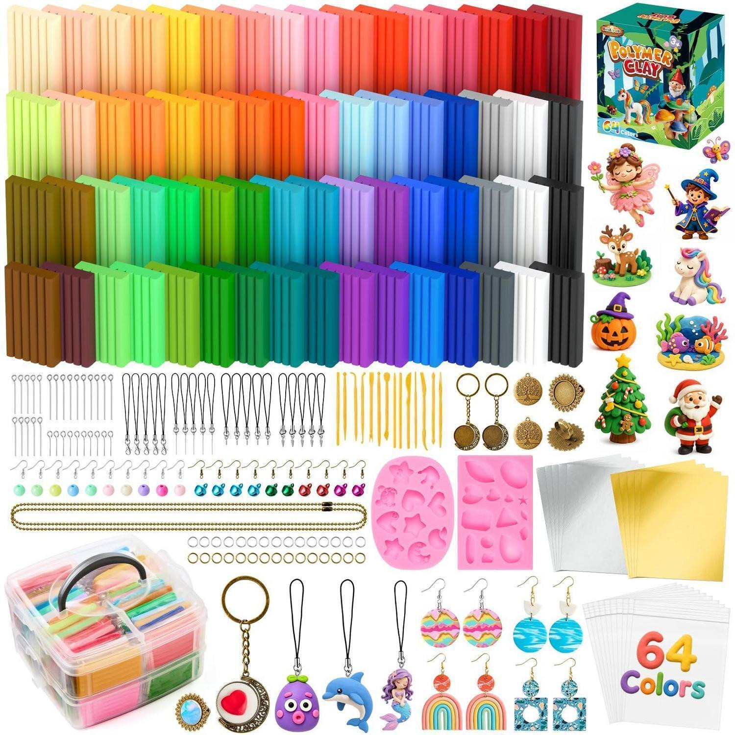 Besdiyart Set polymeerklei met 64 kleuren en accessoires, niet-giftige modelleerklei met vormen en gereedschap