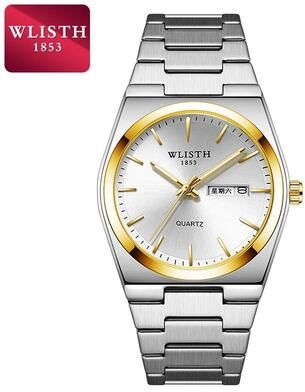 Inspire Select WLISTH Executive Waterproof Stainless Steel Men's Quartz Watch With Calendar & Week Display silver Gold