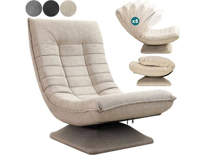 Fauteuil de relaxation CASARIA – Pivotant à 360° – Charge max. 150 kg – Siège rembourré confortable – Gaming – Crème