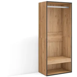 SKRAUT HOME Offener Kleiderschrank, Kleiderbügel mit Einlegeböden, 60x35x145 cm, Schlafzimmer, Kleidung, Schuhe, Moderner Stil, Eiche - 436_1