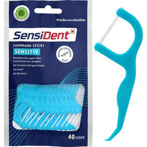 SensiDent Zahnseide Sensitiv 2729665, gewachst, mit Minzgeschmack und Zahnstocher-Spitze, 40 Sticks