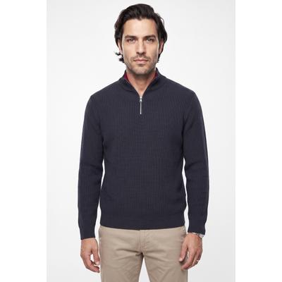 Troyer FYNCH-HATTON, Herren, Gr. XXL, blau (navy), Strick, Obermaterial: 100% Baumwolle, bestickt, unifarben, regular fit hüftbedeckend, Rundhals, Bündchen, Pullover Troyer, Strick mit Logostickerei