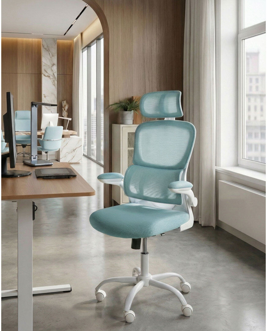 Metro Lane Mesh and Fabric Office Chair with Headrest Blue 111cm H X 60cm W X 60cm D
