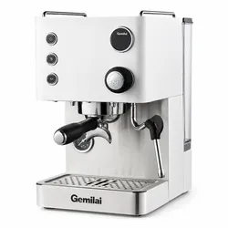 GEMILAI G3007Z Espresso Machine, White – Double Boiler (550-ml Brew Boiler + Steam Thermoblock), PID, 58-mm Portafilter, Adjustable OPV, 1.7-L Tank