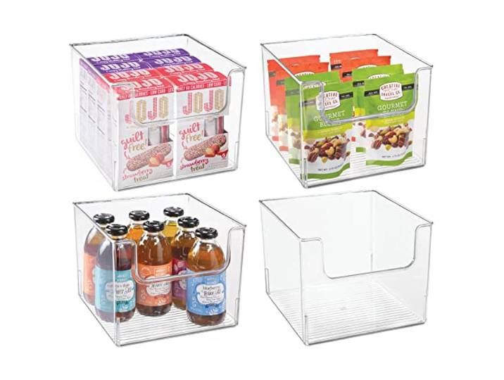mDesign Aufbewahrungsbehälter für Kühlschrank, Regal oder Gefrierschrank (4er Set) - Lebensmittelbehälter mit großer Öffnung aus BPA-freiem Kunststoff - Aufbewahrung Kühlschrank für Gemüse, Konserven