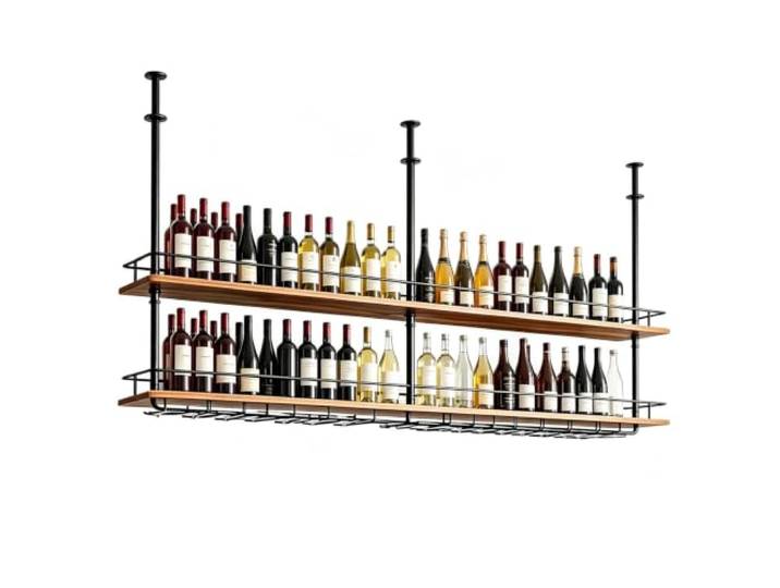 Weinglasregal an der Decke mit Glashalter, hängendes Barregal aus Metall Hängendes Weinregal mit Flaschenregal und Stielglashaltern für Küchen, Esszimmer, Bar-Restaurants(80x30x80cm)