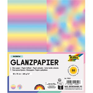 Folia Buntpapier 77051 Rainbow, glänzend, 50 x 70 cm, Regenbogenfarben, 100 g/m², ungummiert, 50 Blatt