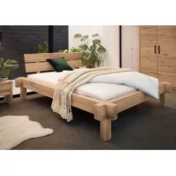 Balkenbett Wildeiche 160x200 bianco geölt JANGALI #111