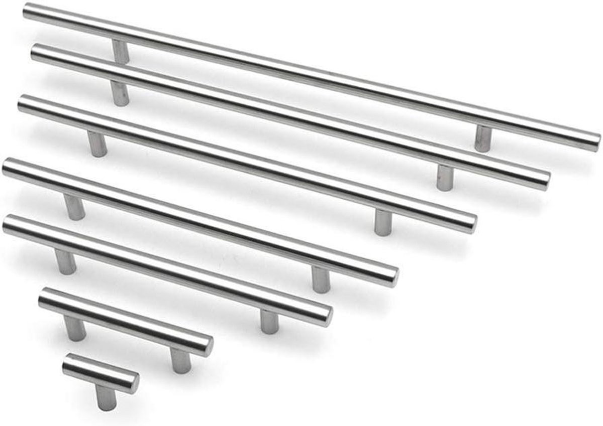 Set van 6 zilverkleurige meubelgrepen in moderne T-bar stijl, 64 mm