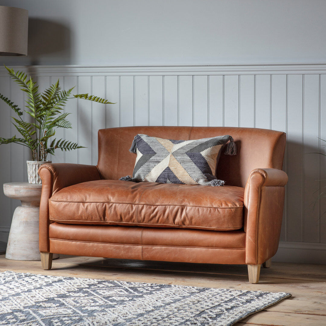 Union Rustic Phillipston 2 Seater Top Grain Leather Sofa Brown 81cm H X 139.5cm W X 86cm D