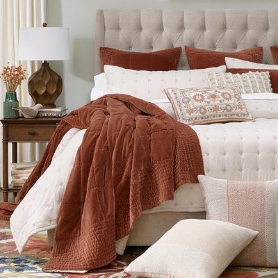 Hand Stitched Luxe Velvet Quilt - Rust, Full/Queen - Grandin Road