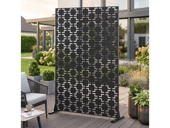 casa.pro Trennwand Basciano Raumteiler 180 x 120 cm Balkonsichtschutz Outdoor Indoor Raumtrenner Terrasse Garten Stahl Paravent freistehend Metall Schwarz
