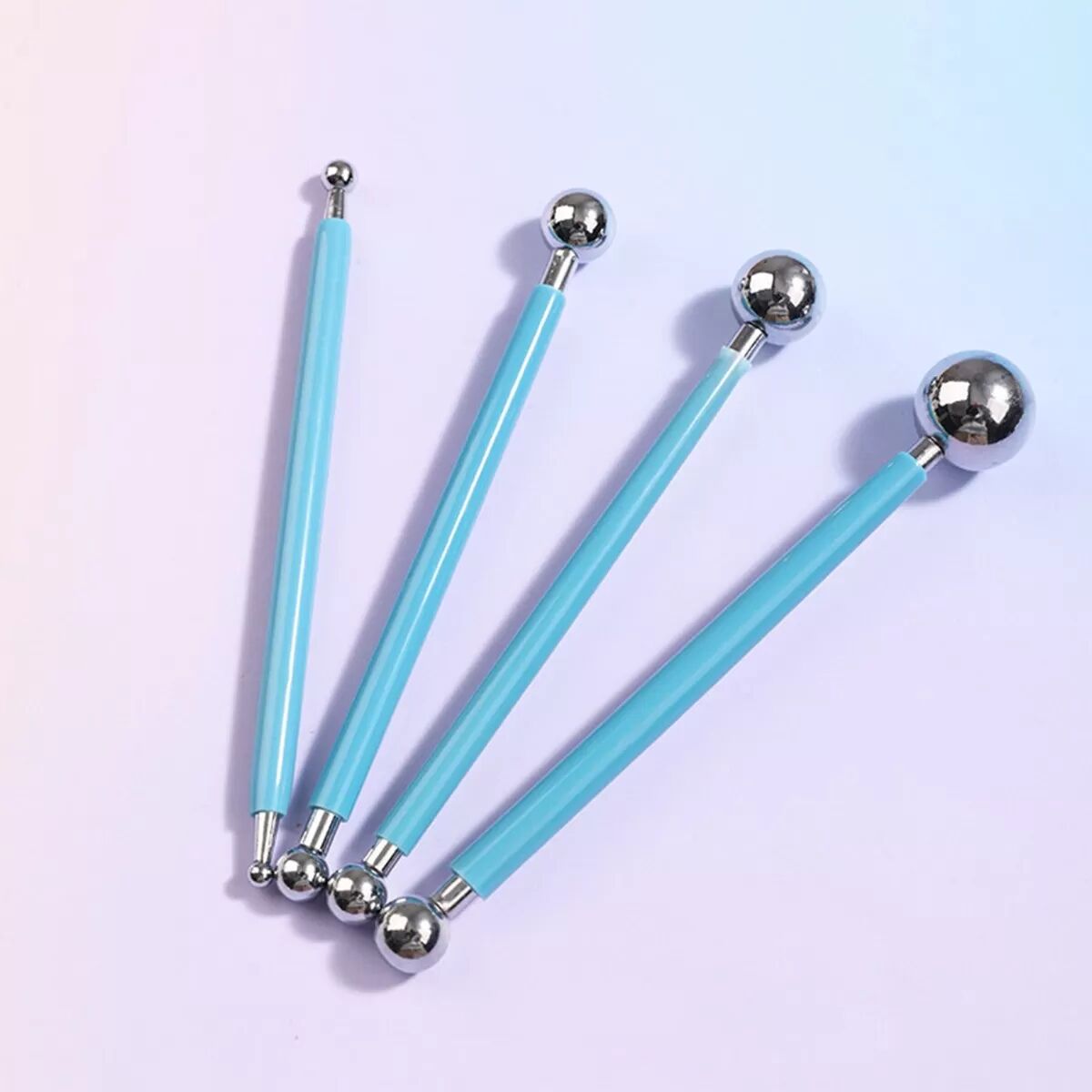 INF Blauer Kugelstift Satz - 4 Edelstahl Modellierwerkzeuge für Ton, Fondant und Töpferei