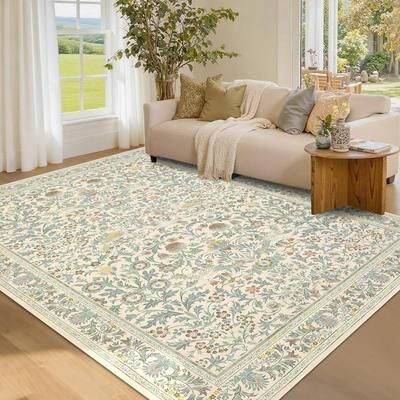Garvee Vintage Bird Floral Print Indoor Area Rug