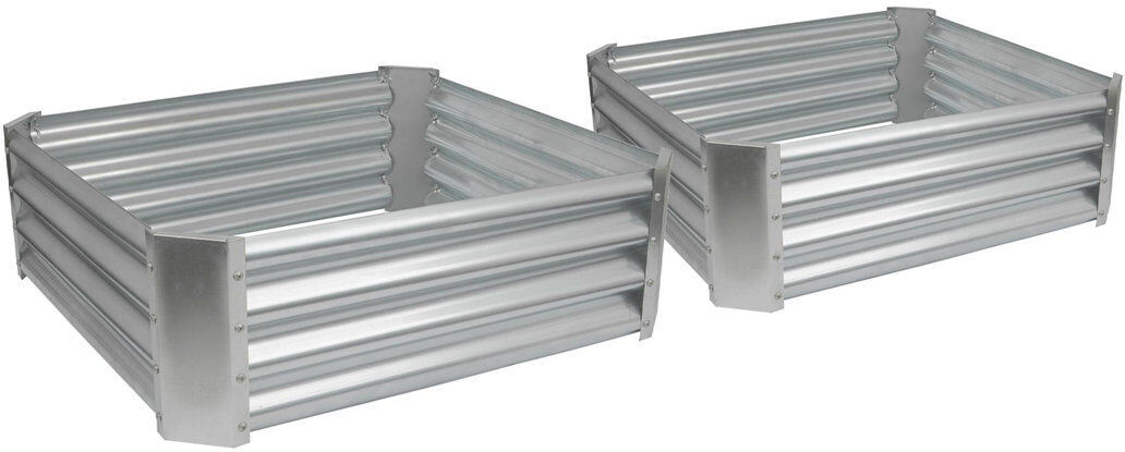 Harbour Housewares - Square Galvanised Steel Raised Garden Bed Planters - Set of 2 Silver 30cm H x 180cm W x 90cm D