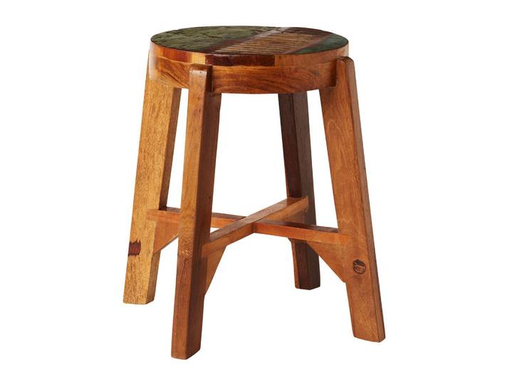 Landscape Hocker, Braun, Mehrfarbig, Holz, Altholz, Recyclingholz, massiv, rund, 36x46x36 cm, Wohnzimmer, Sessel, Hocker, Sitzhocker