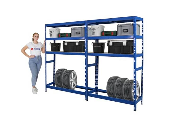 PROREGAL Mega Deal 2X Reifenregal Tiger HxBxT 180x120x40 cm bis zu 6 Reifen auf 1 Ebene mit 3 Fachboden Blau Reifenständer Garagenregal