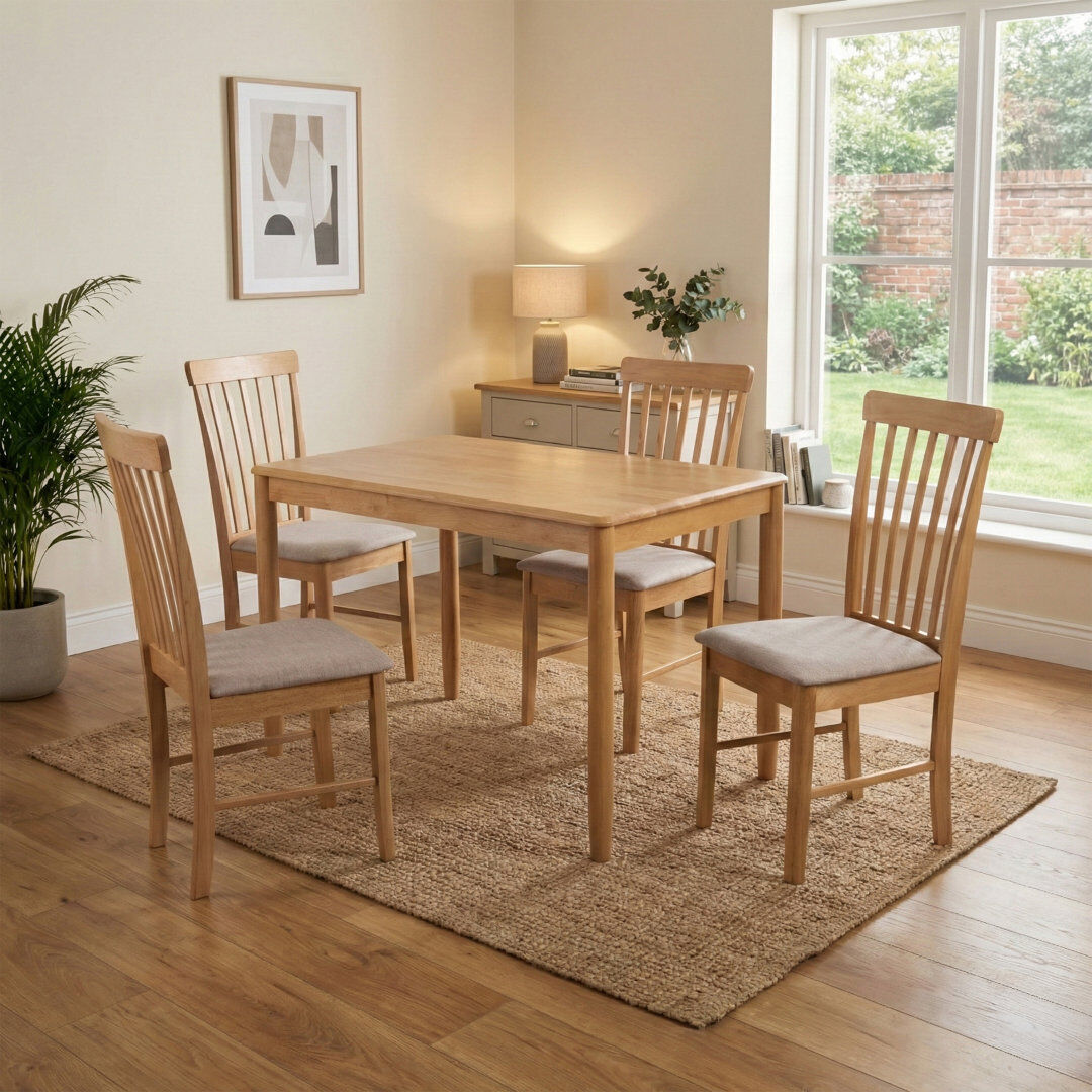 Three Posts Deerfiled 4 -Person Rubberwood Solid Wood Dining Set White/Light Oak/Light Oak 4