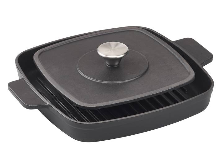 Grillpfanne HANSEATIC hanseatic , schwarz, B:28cm H:4,5cm L:28cm, Pfannen, Grillpfanne, inkl. Steakpresse und Griffschutz für Induktion