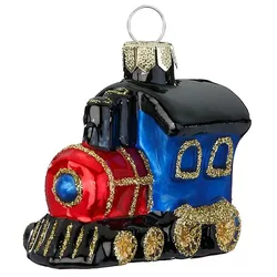 Christbaumschmuck Glas 6cm Lokomotive Figur Handbemalt Weihnachtsbaum Anhänger Weihnachten Christbaumanhänger Weihnachtsbaumschmuck Eisenbahn Blau Rot