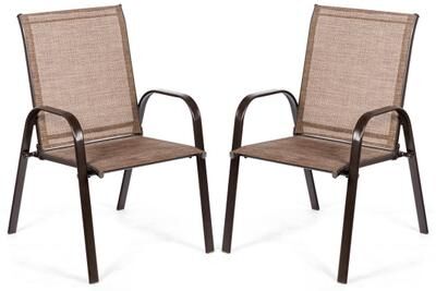 Costway 2 Pcs Patio Chairs Outdoor Dining Chair with Armrest-Brown