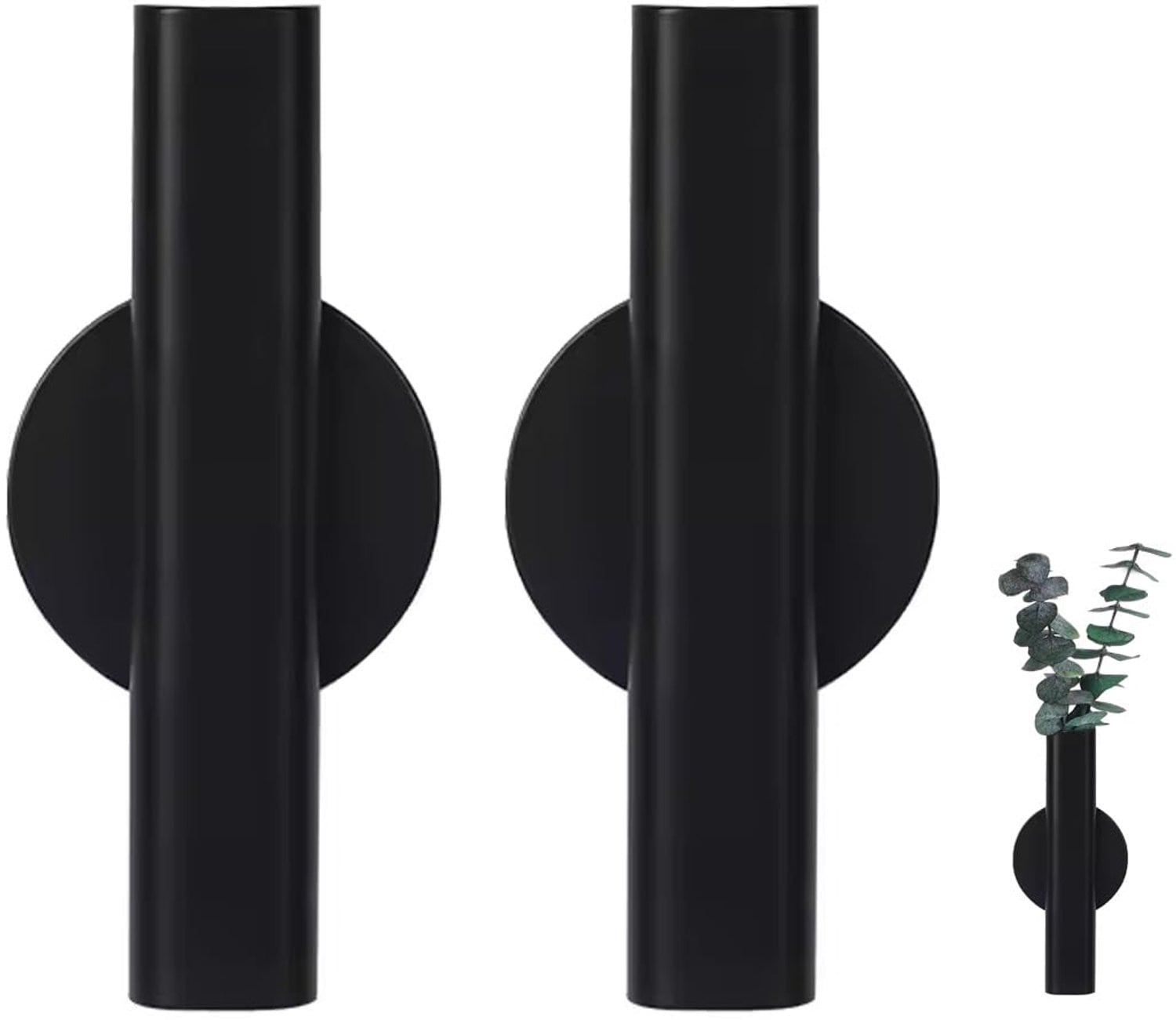 Zelfklevende metalen wandbloembuis voor hangende decoratie, zwarte minimalistische wandvaas voor bloemstukken