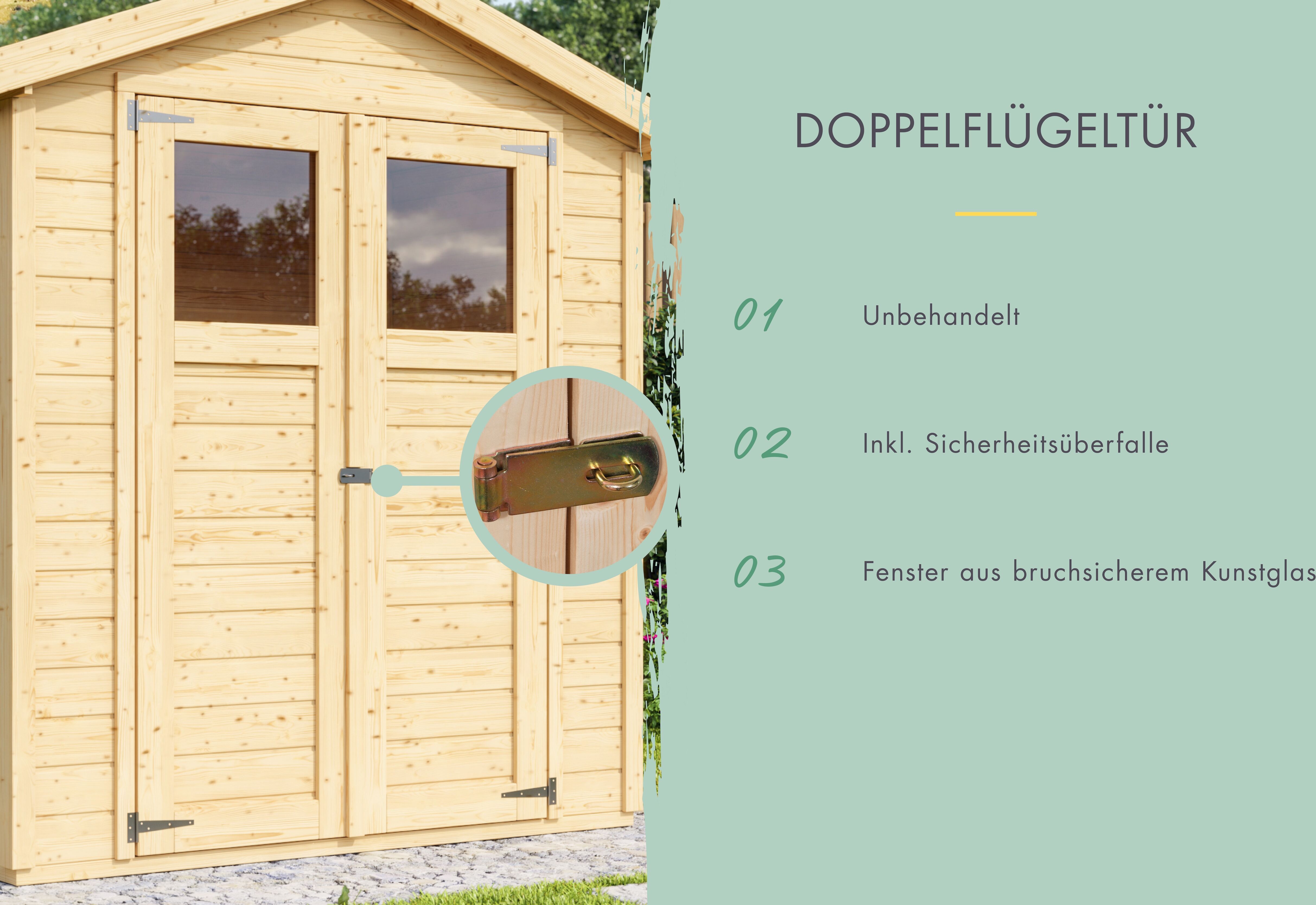 Gartenhaus KONIFERA "Socorro 0", beige (naturbelassen), ohne Fußboden, selbstklebende Dachbahnen, Massivholz, Gartenhäuser, Gartenhaus