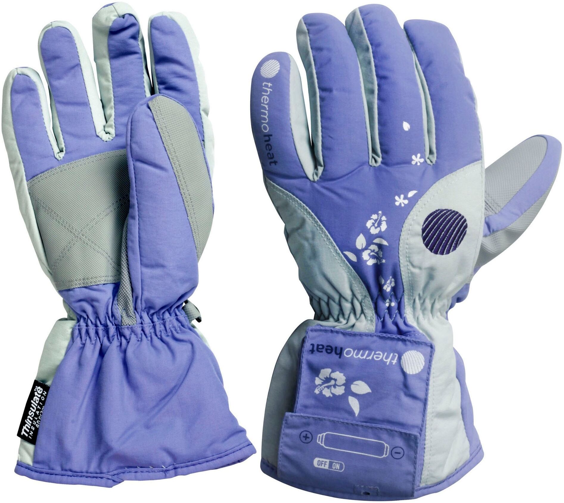 Skihandschuhe STAMM BODYFIT "THERMOHEAT Heizhandschuhe" Gr. 7, lila, Handschuhe, Damen, 7, Obermaterial: 60% Polyamid, 20% Polyester, 20% Polyethylen, geblümt, Skihandschuhe, mit Batteriefach auf dem Handrücken