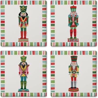Thirstystone Holiday Nutcrackers 4-Pack Tumbled Tile Stone Coasters Manufactured in The USA Absorbent Easily Wipes Clean