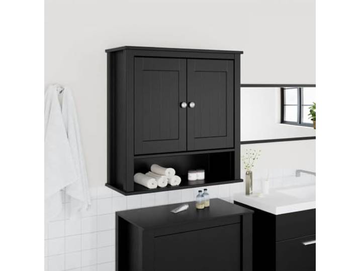 ZQQLVOO Bad-Wandschrank Berg Schwarz 69,5x27x71,5 cm Massivholz Kiefernholz,2 Türen,3 Böden,UV-Lackierung,glatte Oberfläche,Wandmontage,Badutensilien