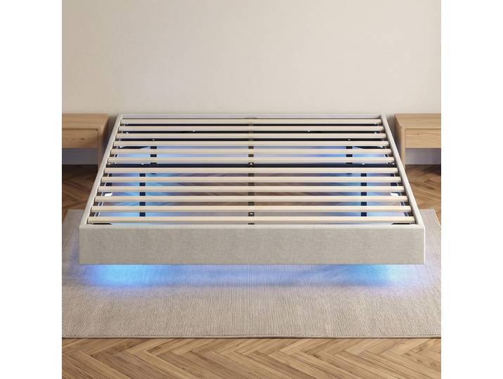 HOMCOM Lit Flottant 160x200cm LED Lin Beige Double