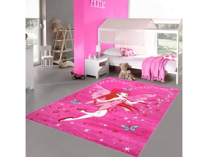 Teppich-Traum Kinderteppich 200x290 cm XXL Mädchenzimmer Rosa Pink Feen Motiv Schmetterlinge Sterne Groß Weich Spielteppich Kinderzimmer Babyzimmer Moderner Dekoteppich Märchen Design