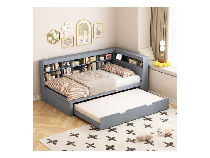 LuxusKollektion Jugendbett Schlafsofa 90x200cm Grau mit Ausziehbett
