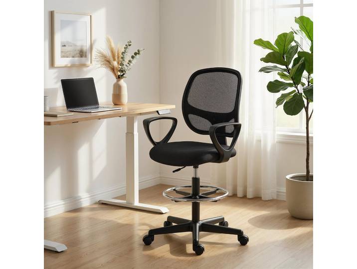 HOMCOM Chaise Bureau Ergonomique Repose-Pieds Hauteur Réglable Noir