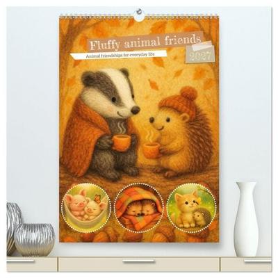 Fluffy animal friends - Animal friendships for everyday life (High Quality Premium Wall Calendar 2027 DIN A2 portrait),CALVENDO 12 Month Wall Calendar