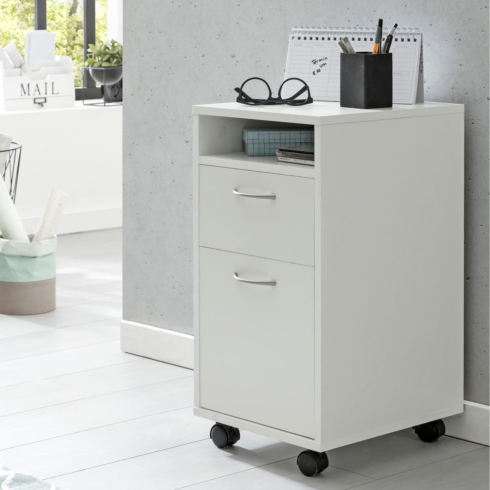 FineBuy Rollcontainer 33x63x38cm Schreibtischcontainer Rollen Bürocontainer Holz