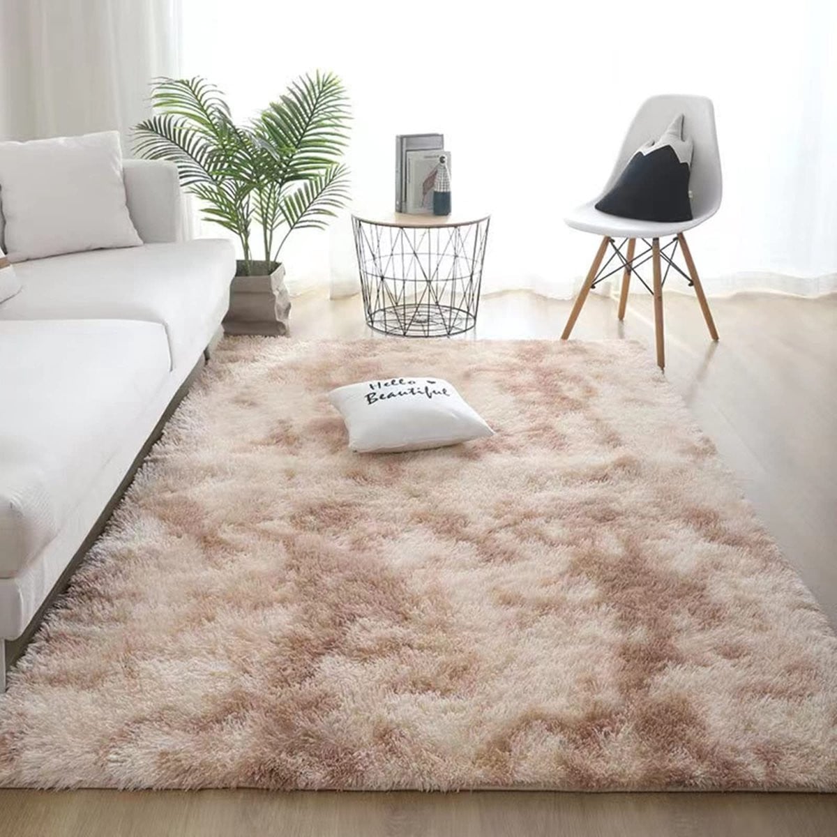 Omgoods Modern Hoogpolig Tapijt met Faux Fur voor Woonkamer, Slaapkamer of Hal