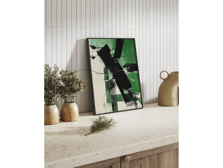 Kunstdruck Black & Green Abstract Art Abdeckung: Acrylglas Rahmen: Buche, lackiert Multicolor 42 x 52cm