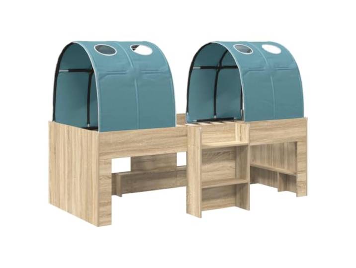 SKTQYQO Bett mit 3 Teilen Eiche Sonoma und Hellblau Technisches Holz, Mikrofaser, Lattenrost, minimalistisches Design für Zimmer