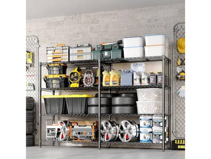 GarveeHome Schwerlastregal, Metallregal 4 Regalböden Je 120 kg Belastbar, Lagerregal 150x35x151(h) cm, Drahtregale Kellerregal Max. Gewicht 480kg, Höhenverstellbar Und Nivellierfüßen