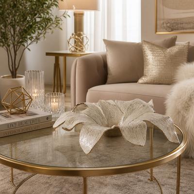 Sagebrook Home "Decorative Blooming Flower Metal Accent Bowl - 20"", Ivory & Gold - 19.75"""