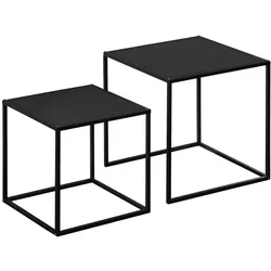STILVORA Couchtisch Set 2er Stahl Schwarz 40x40x40  quadratische Tischplatten modern vielseitig kombinierbar stabile Konstruktion bis 10 kg je Tisch