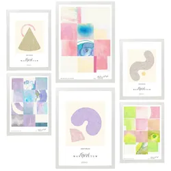 POSTER Set Mit 6 Pastellfarbene Abstrakte Kunst A3 & A4 Weißer Rahmen